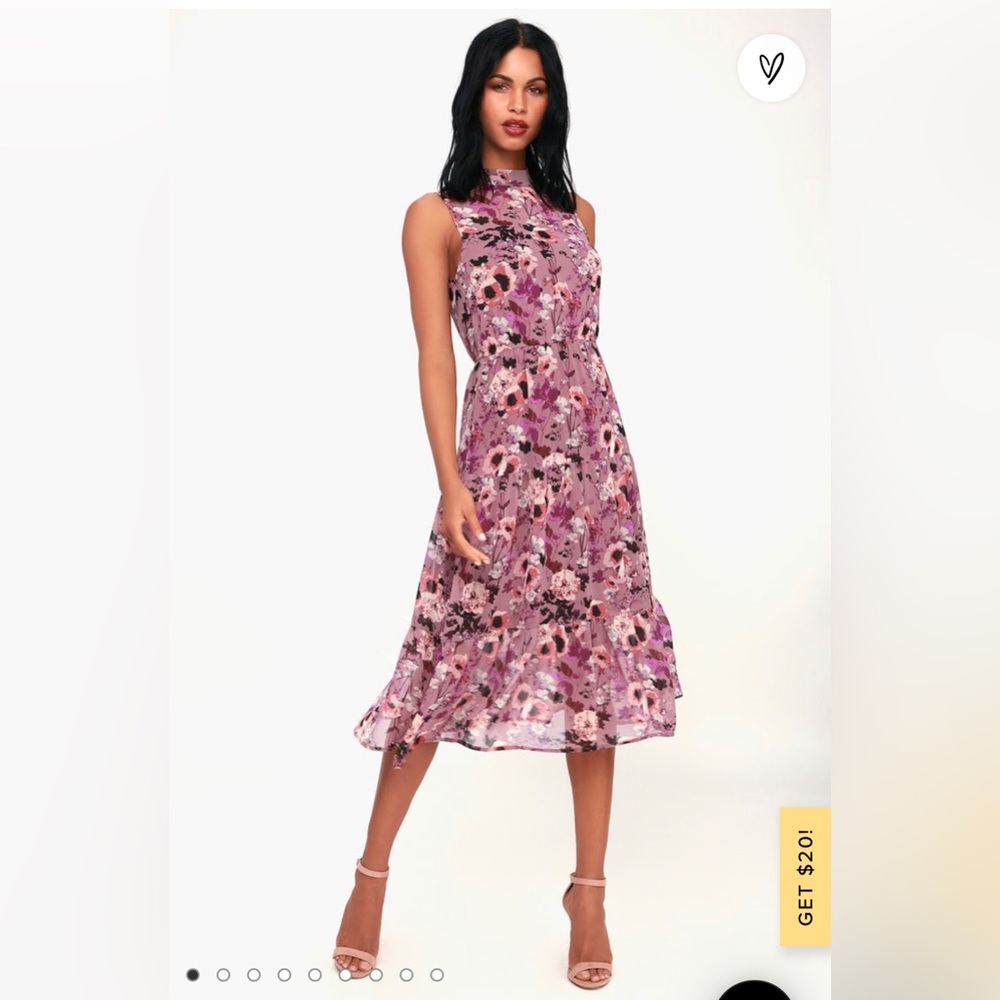 In My Dreams Mauve Floral Print Midi Dress
